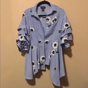 Blue striped lace Floral Blouse